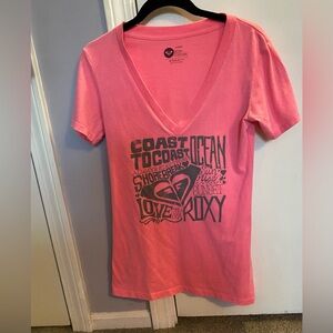 Y2K Longline Roxy  Pink V-Neck Graphic Tee